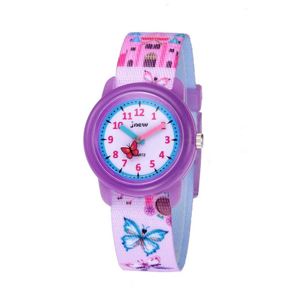Children's Cartoon Watch Waterproof Children's Hourly Quartz Clock Purple Girls Love Butterfly Dial Sports Watches Gift