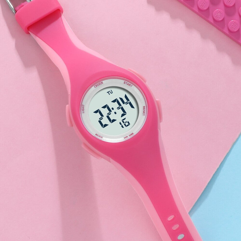Pink Children Watches Cartoon Waterproof Digital Sport Watch for Girl Boys 7 Colors Led Electronic Kid's Wristwatch
