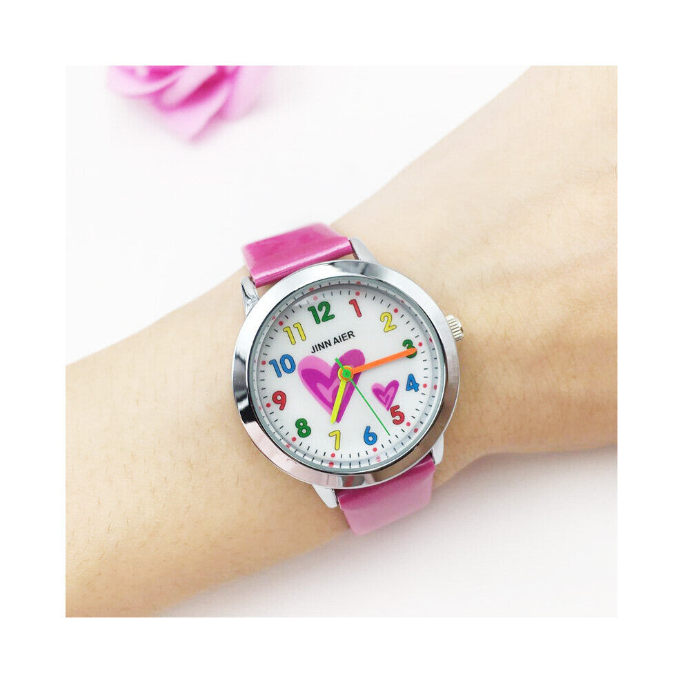 Children's Watches Colorful Number Heart Cartoon Quartz Watch Girl Pink Leather Pretty Student Wristwatches Kids hodinky