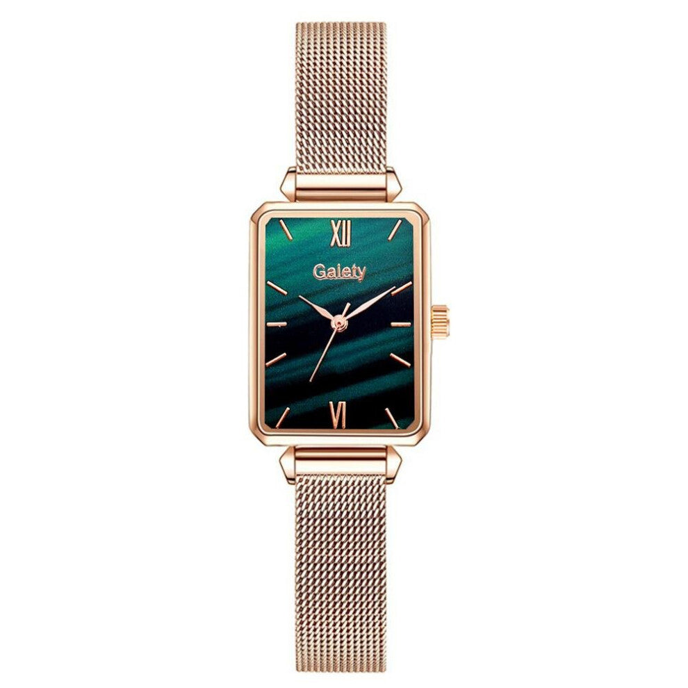 Women Watches Square Ladies Quartz Watch Bracelet Set Green Dial Rose Mesh Watches Clock East