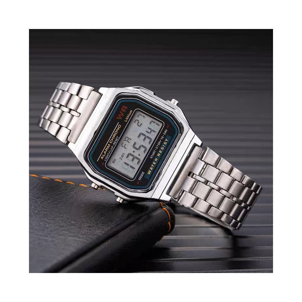 Men Women Steel Band Watch LED Digital Wristwatches Business Electronic Wrist Watch Multifunction Alarm Stopwatch Watches