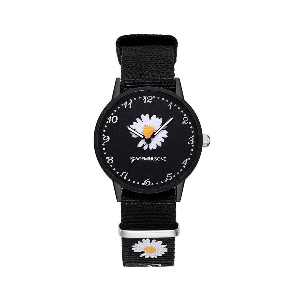 Hot Women's Daisy Flowers Nylon Band Watches Ladies Casual Round Analog Quartz Wristwatches Women Watches Clock