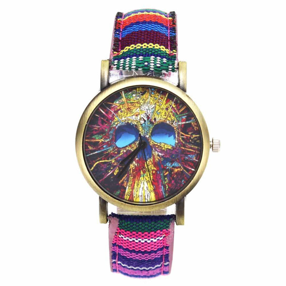 Skull Head Devil Flower Skeleton Dial Watches Casual Men Women Stripes Denim Wristband Band Sport Quartz Wrist Watch