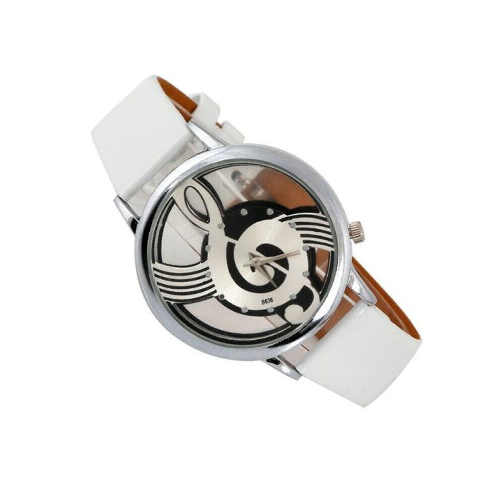 Hot clock Music Shape Watch Round Dial Leather Casual Women Wristwatch Drop