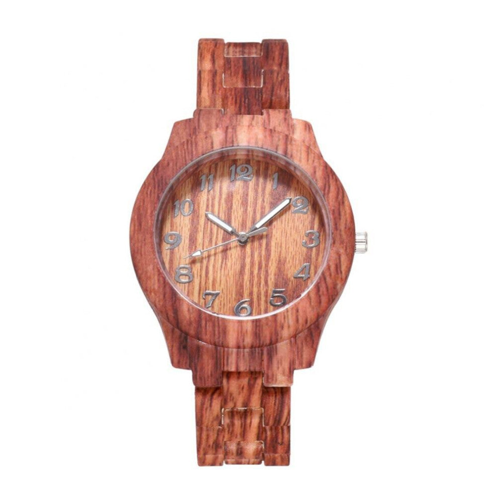 Women Wooden Grain Round Dial Arabic Number Resin Band Analog Quartz Wrist Watch