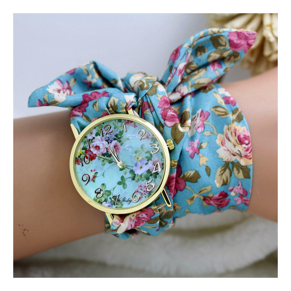 Ladies flower cloth wrist watch women dress watches fabric watch sweet girls watch