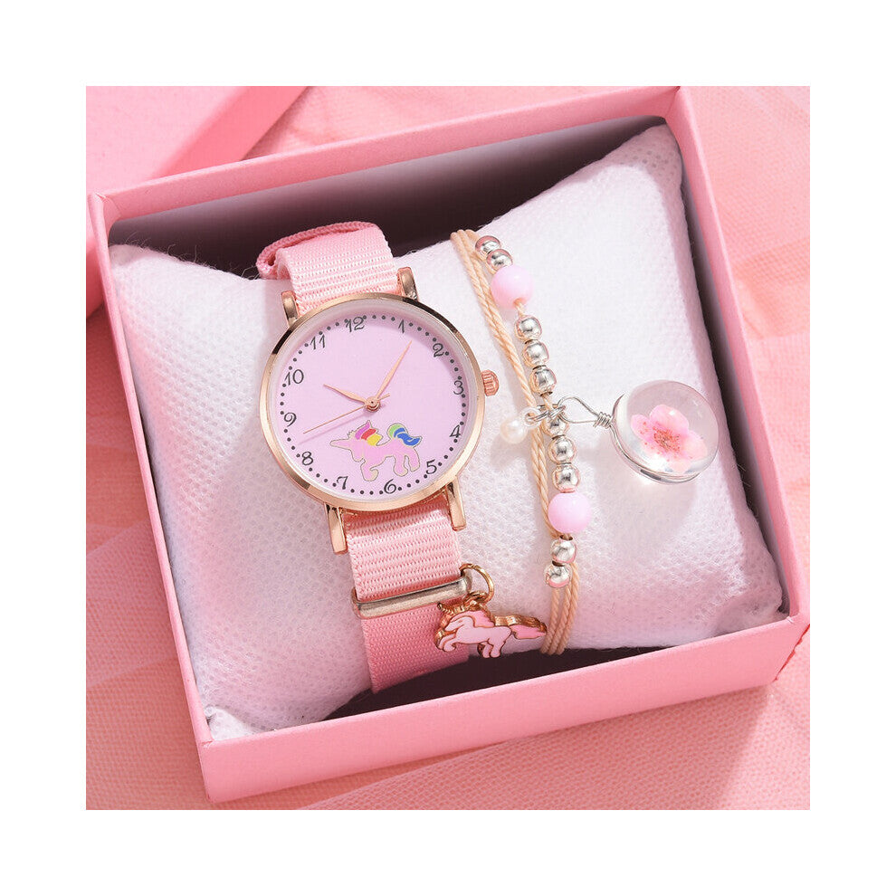 Women's Watches 2 Pcs Set Ladies Watch Female Pink Dress Quartz Wristwatches Montre Femme