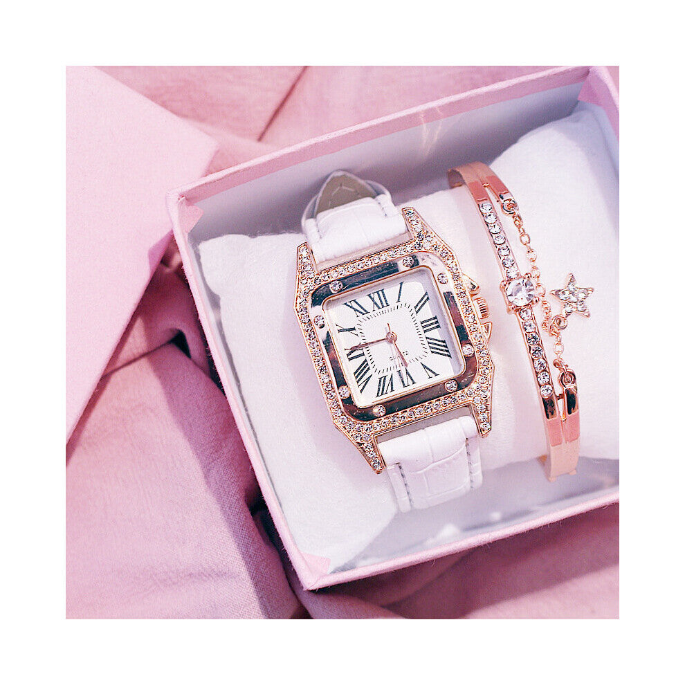 Women diamond Watch starry Bracelet set Watches Ladies Casual Leather Band Quartz Wristwatch Female Clock zegarek damski