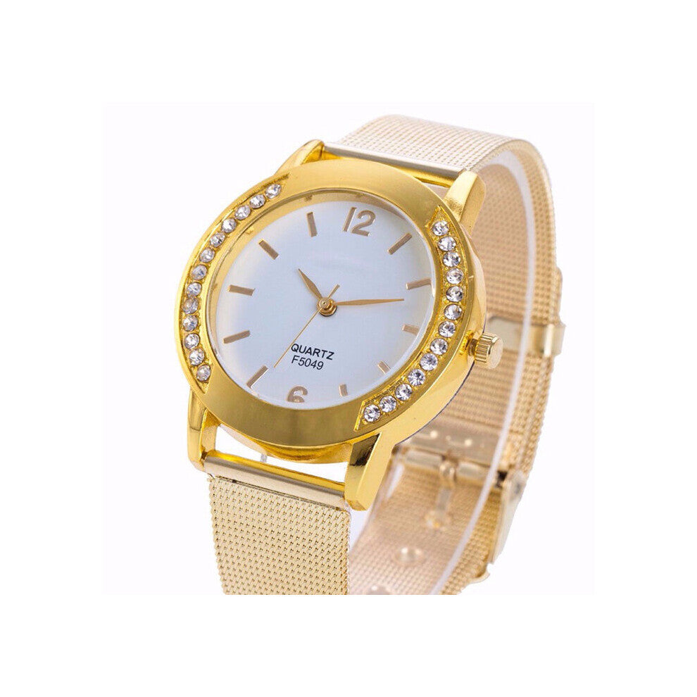 Watches Women Crystal Golden Stainless Steel Bracelet Analog Quartz Wrist Watch Dress Clock
