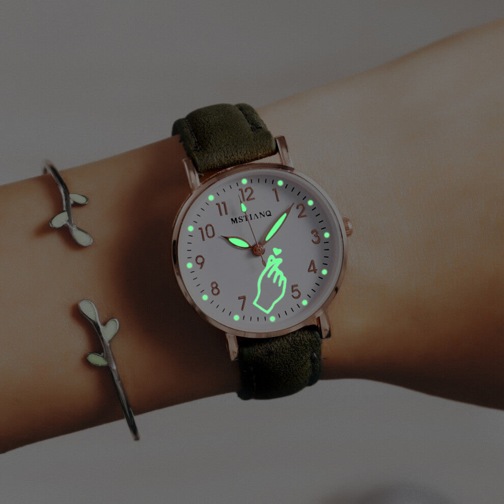 Luminous Watch Night Glowing Women Leather Watches Small Dial Quartz Clock Watch Wrist For Girls