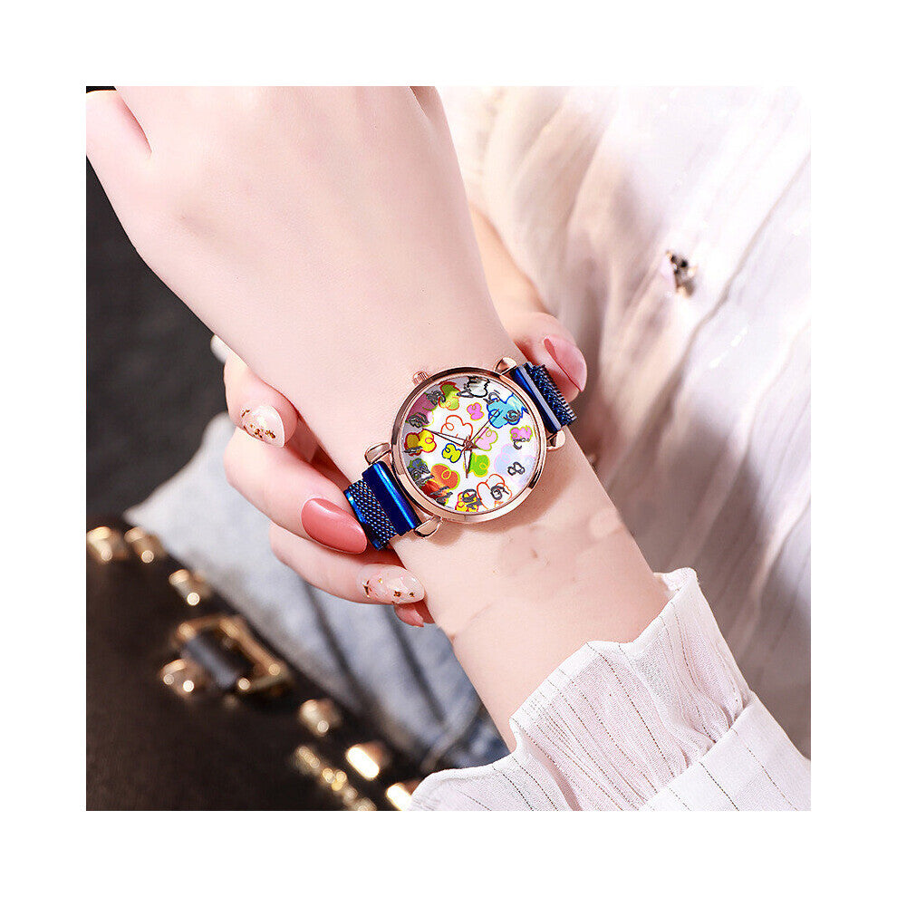 Little Bear Ms. Watch Personality Big Digital Woman Watch Multicolor Iron Stone Strap Lazy Watch Casual Quartz