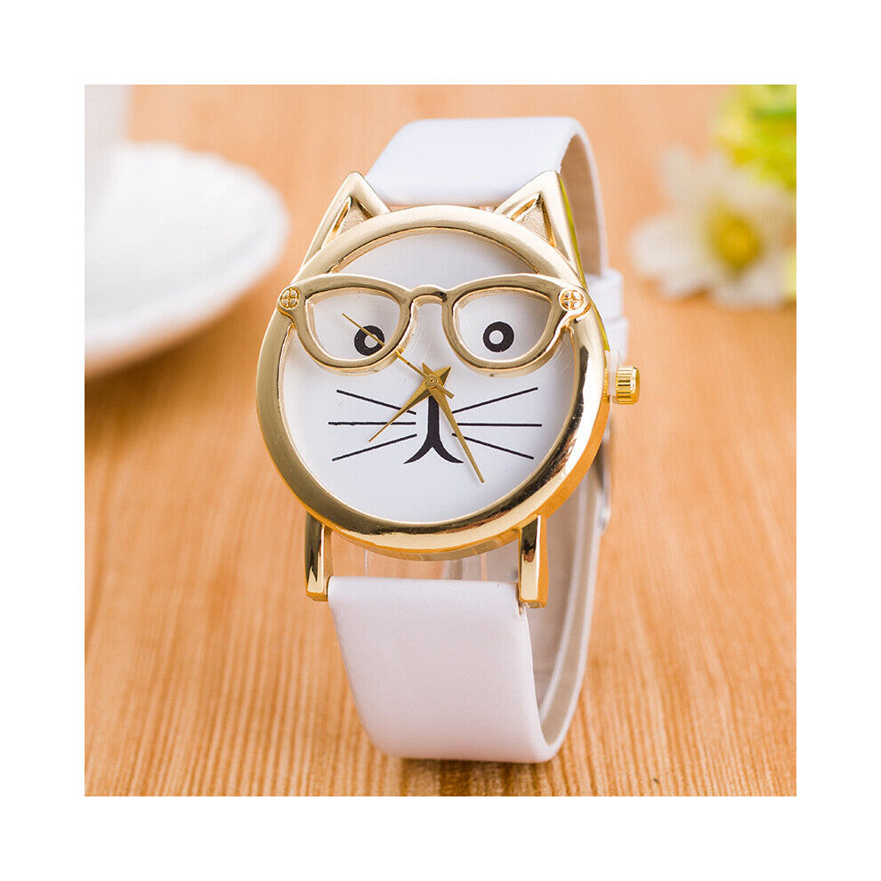 Glasses Cat Digital Women Watch Casual Leather Strap Ladies Watch Woman Student Female Watch