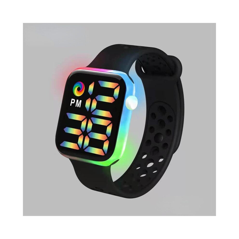 LED Electronic Watch Rainbow Strap Waterproof Digital Sports Watch Wrist Watches for Women Men and Student