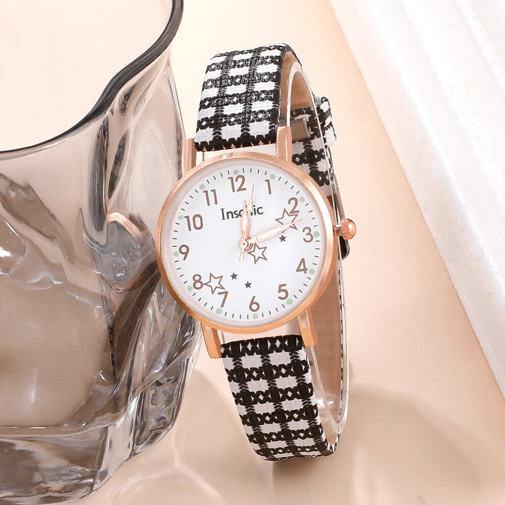 [Headrope Included] Ladies Watch Leather Quartz WristWatch with Hair Accessories Bracelet