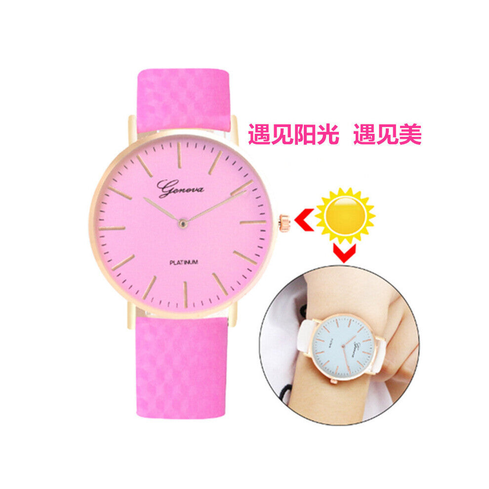 Women Watches Top Sunlight Changing watch Women Leather Strap Gradient Quartz Watch Relogio Feminino