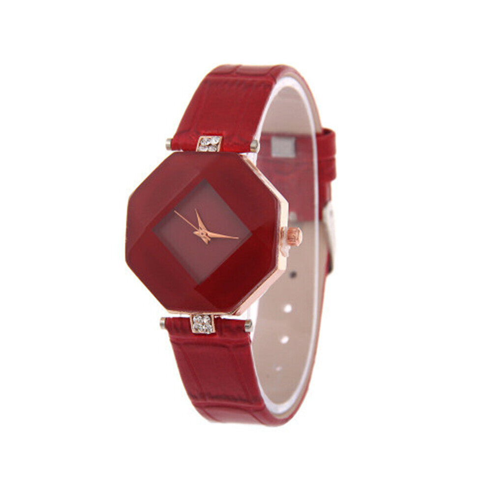 Women Watches Gem Cut Geometry Crystal Leather Quartz Wristwatch Dress Watch Ladies Clock Relogio Feminino