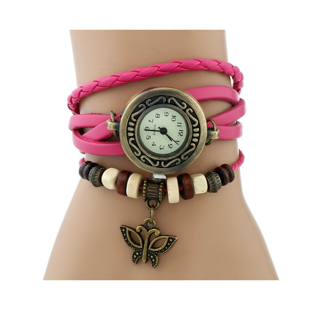 Gnova Platinum Leather Bracelet Women Watch Hollowed butterfly charm casual quartz wristwatch ethnic A888