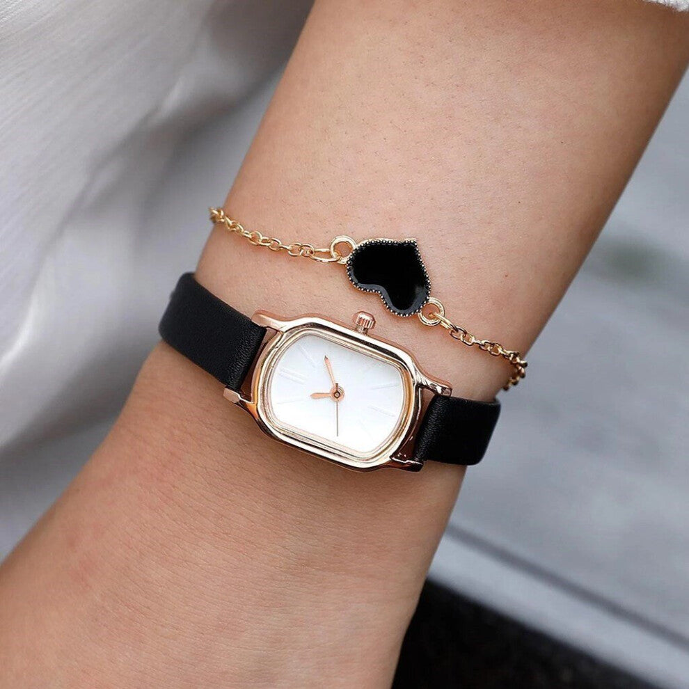 2PCS Women Watches Quartz Wristwatches Leather Strap Watches Fow Women Wristwatch Female Ladies Clock Gifts?