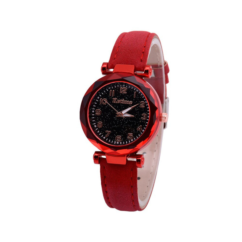 Women's Starry Sky Bright Watches Women Quartz Watch Ladies Red Leather Belt Watch relogio feminino