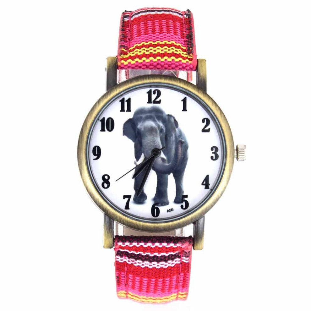 Elephant Pattern Jewelry Casual Men Women Jewelry Canvas Cloth Strap Sport Analog Quartz Watch