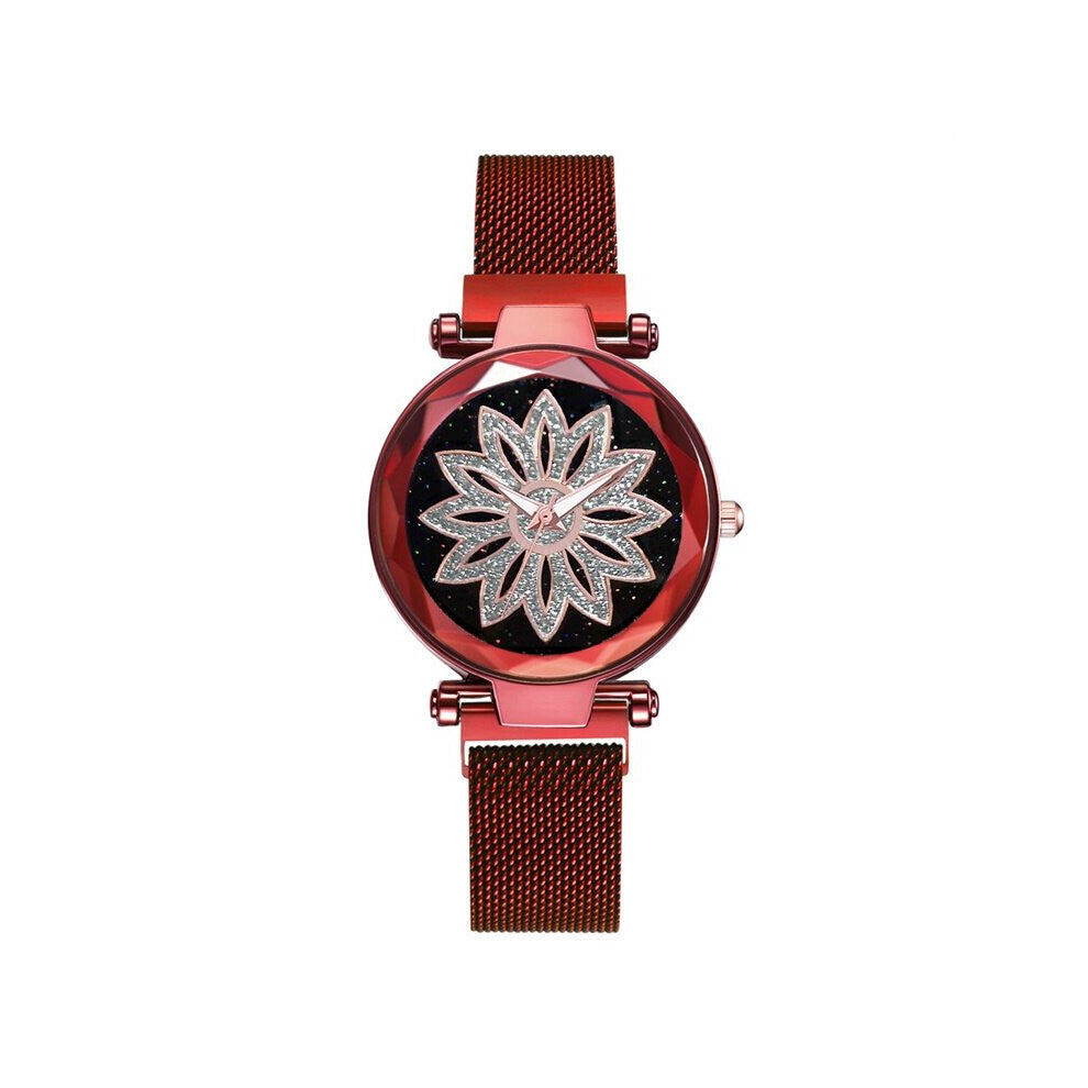 Fantasy Women Watches Flowers Rose Mesh Band Quartz Magnet Watches Women