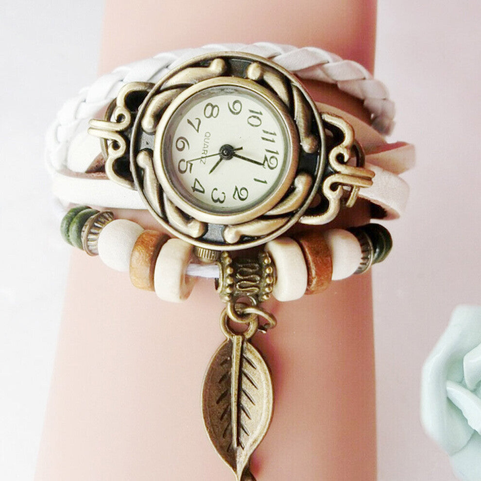 Hot Fast Women Children Retro Leatherwinding Bracelet Leaf Pendant Watch Quartz Wrist Watches Women Valentine Gift