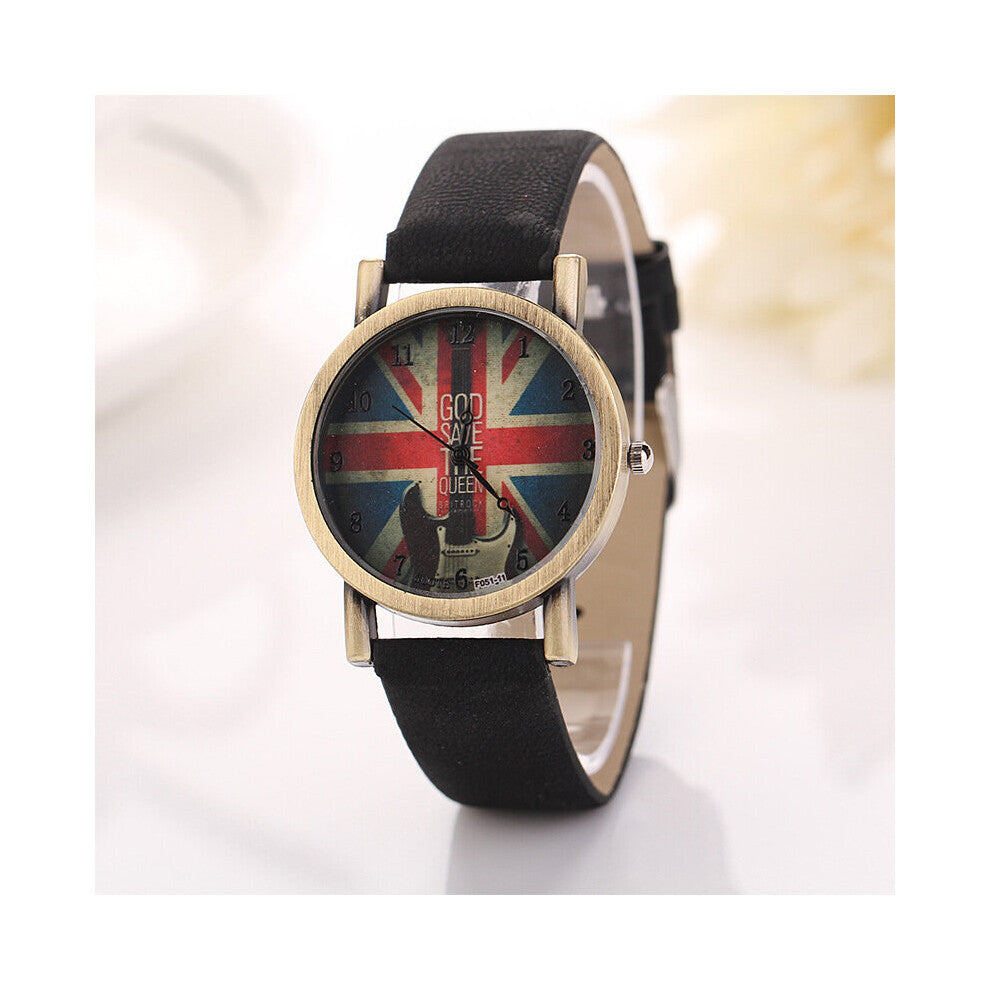 Retro Punk Style Watches For Women Casual Bronze Dial British Flag Pattern Quartz Watch Female Leather Clock Relogio Hot