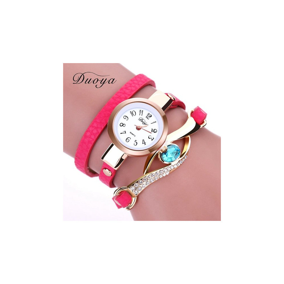 Duoya Watch Women Eye Gemstone Dress Watches Women Bracelet Halloween Gift Leather Quartz Wristwatches