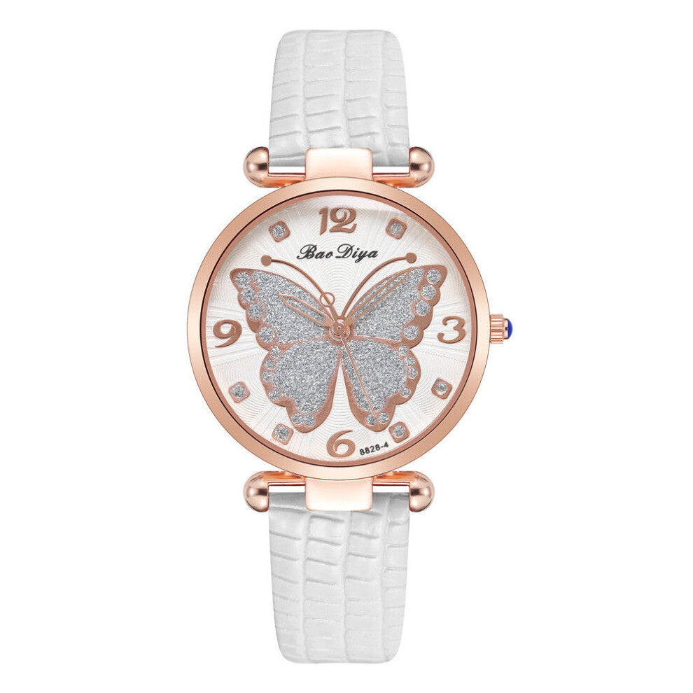 Women's Butterfly Diamond Set Watches Ladies Quartz Wristwatch Femme Leather Band Clock