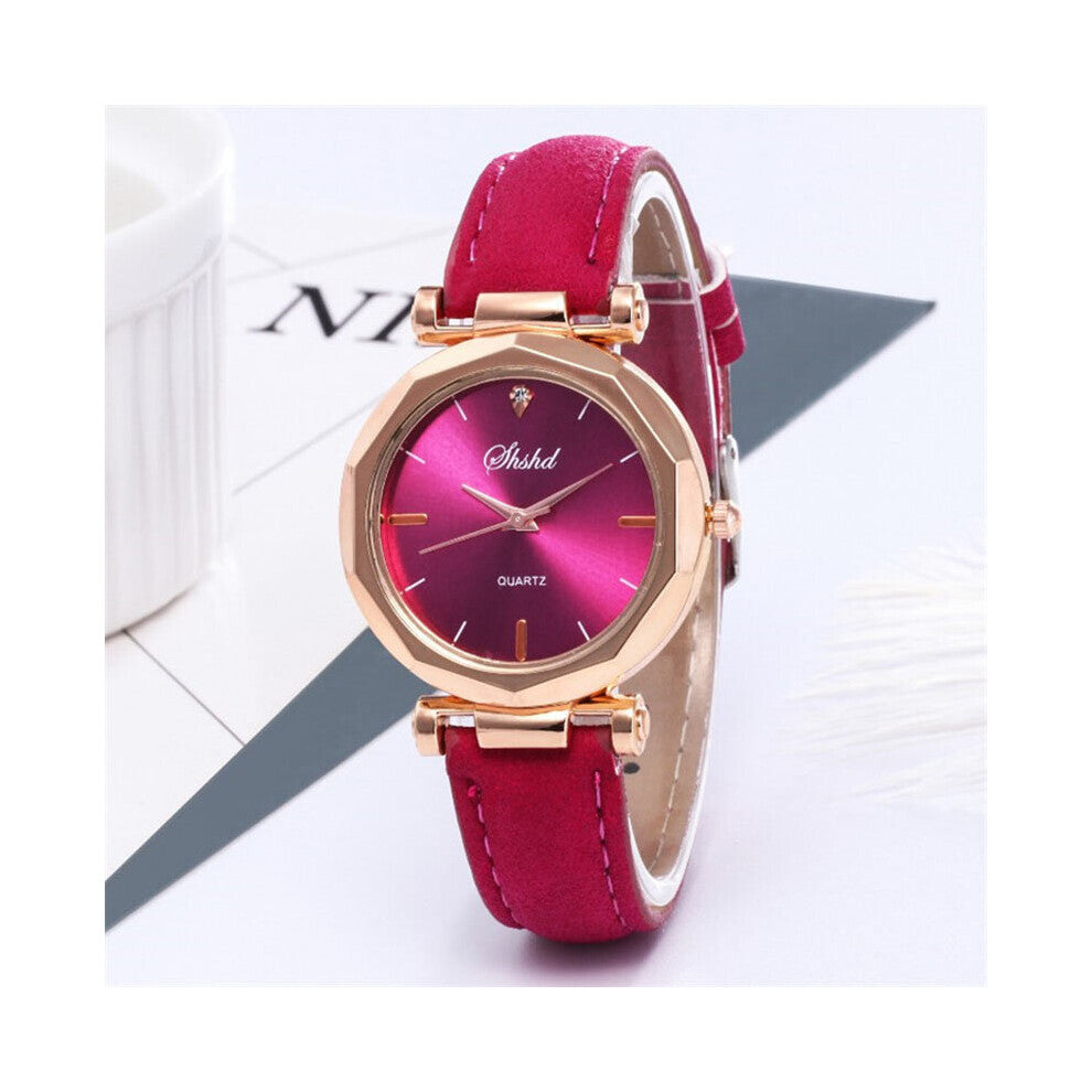 Newly Women Classic Quartz Wrist Watch Rhombus Head Frosted PU Leather Band Casual Watch