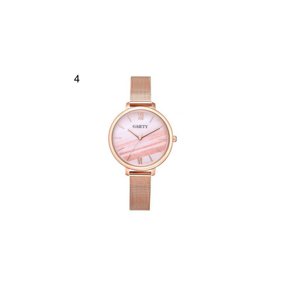 Women Round Dial Gradient Alloy Mesh Strap Analog Quartz Wrist Watch Ladies Dress Watches Gift