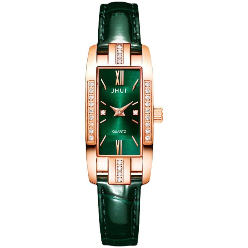 Retro Women Watches Square Ladies Quartz Watch Leather Green Dial Female Watches