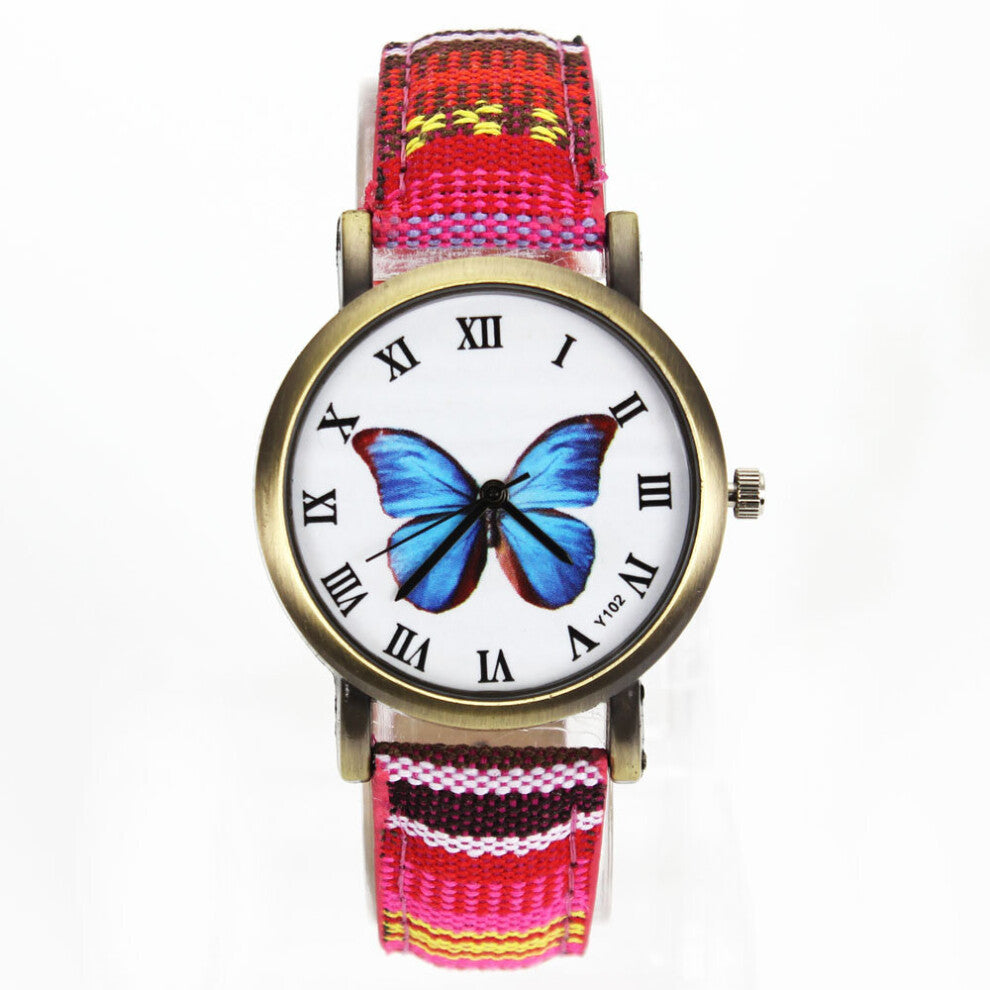 Women Butterfly Flower Watches Canvas Watchband Camouflage Band Female Montre Femme Sport Quartz Wrist Watch