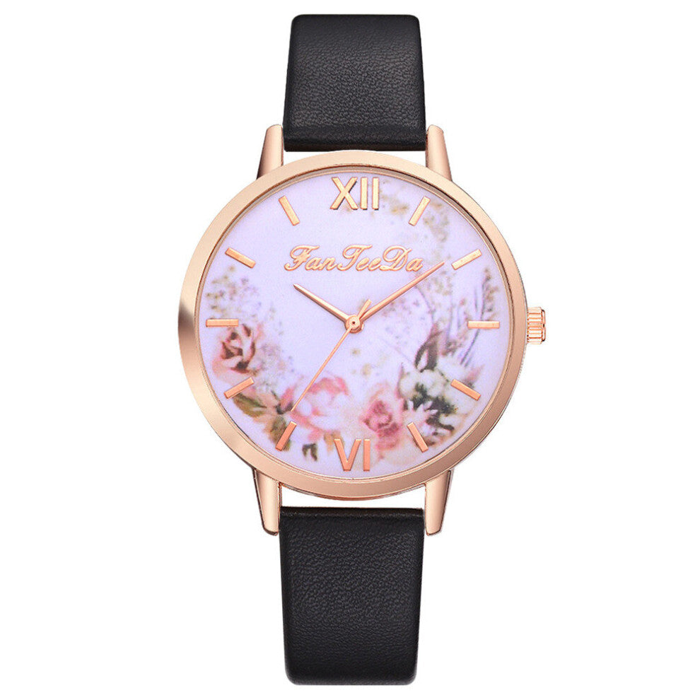 Retro Rose Flower Dial Ladies Watches Women Dress Watch Casual Woman Quartz Leather Clock