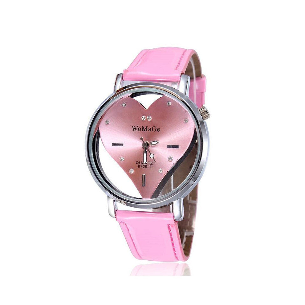Transparent Heart-shaped Hollow Dial Women Dress Wristwatch Leather Strap Quartz Watches Relogio Feminino