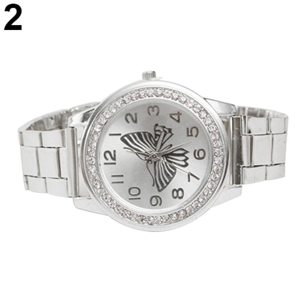 Women Quartz Watches Butterfly Rhinestone Pendant Leather Wrist Watch Casual Golden Dial Ladies Watch Montre Femme Clock