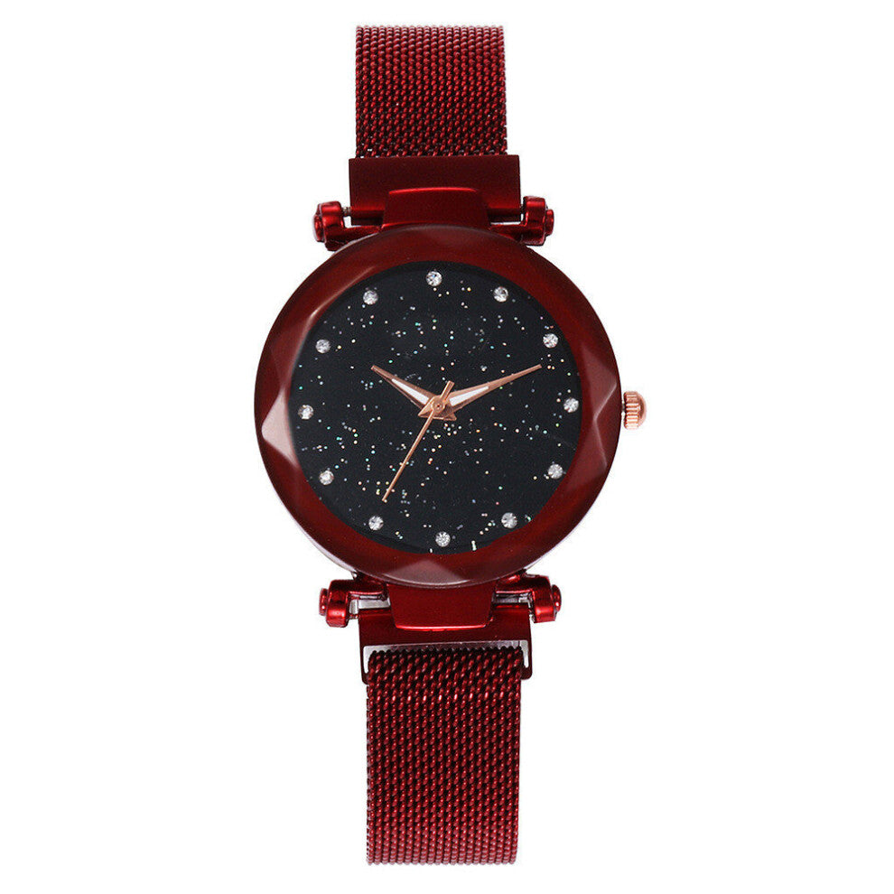 Buckle Starry Sky Analog Wrist Watch Women Quartz Watches Stainless Steel Band Mesh Magnet Relojes Clock Mechanism