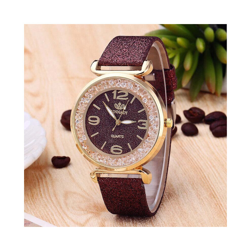 Women Watches Crystal Ball Big Dial PU Leather Strap Wristwatch Ladies Analog Quartz Watch Gift