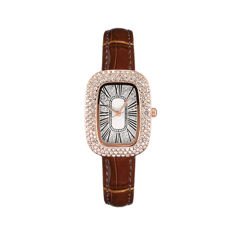 Women's Full drill Gypsophila Quartz Watches Pigeon Egg Ladies Watch Leather Strap Rome Vintage Clock