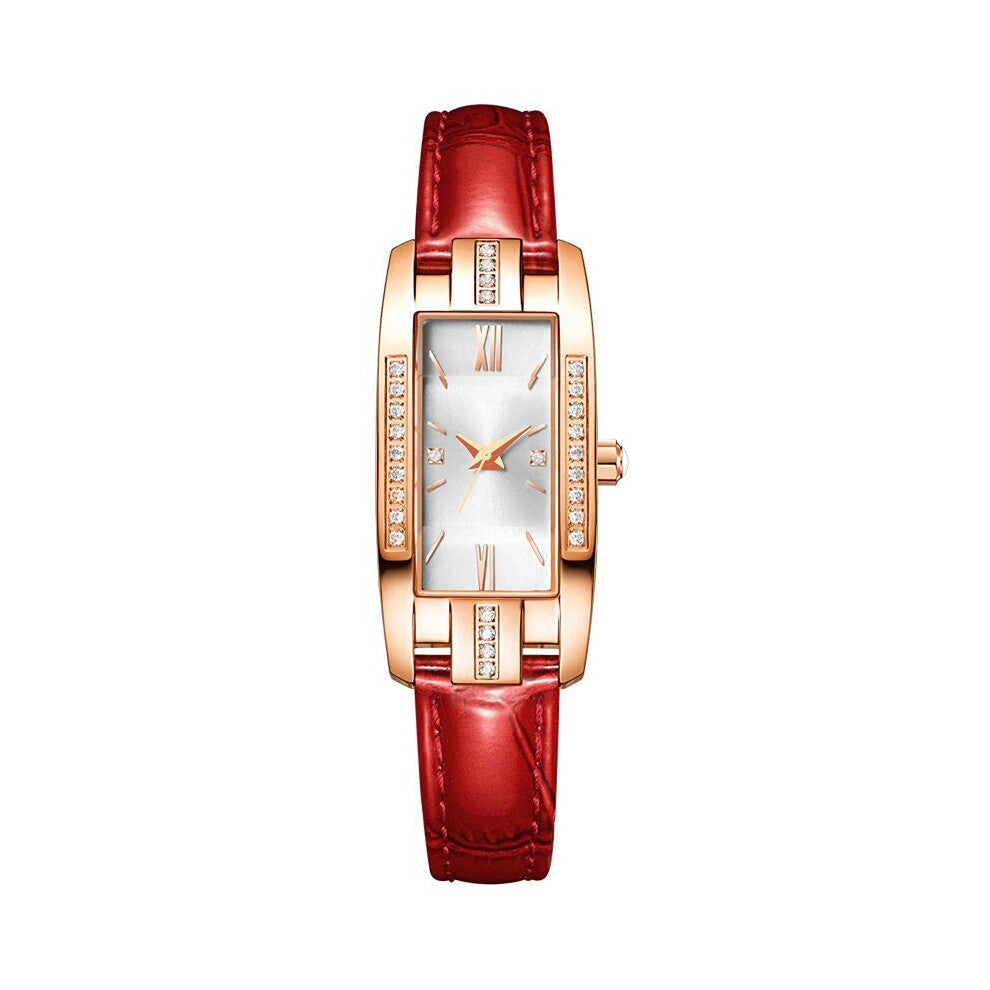 Retro Women Quartz Watches Green Ladies Watch Rectangle Diamond PU Strap Top Women's Gift Wristwatch Watch