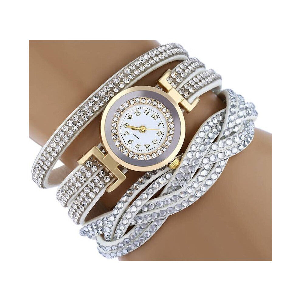 Women Watches Leather Wrap Around Padlock Diamond Bracelet Lady Womans Set Diamond Disc Quartz Women Wrist Watch