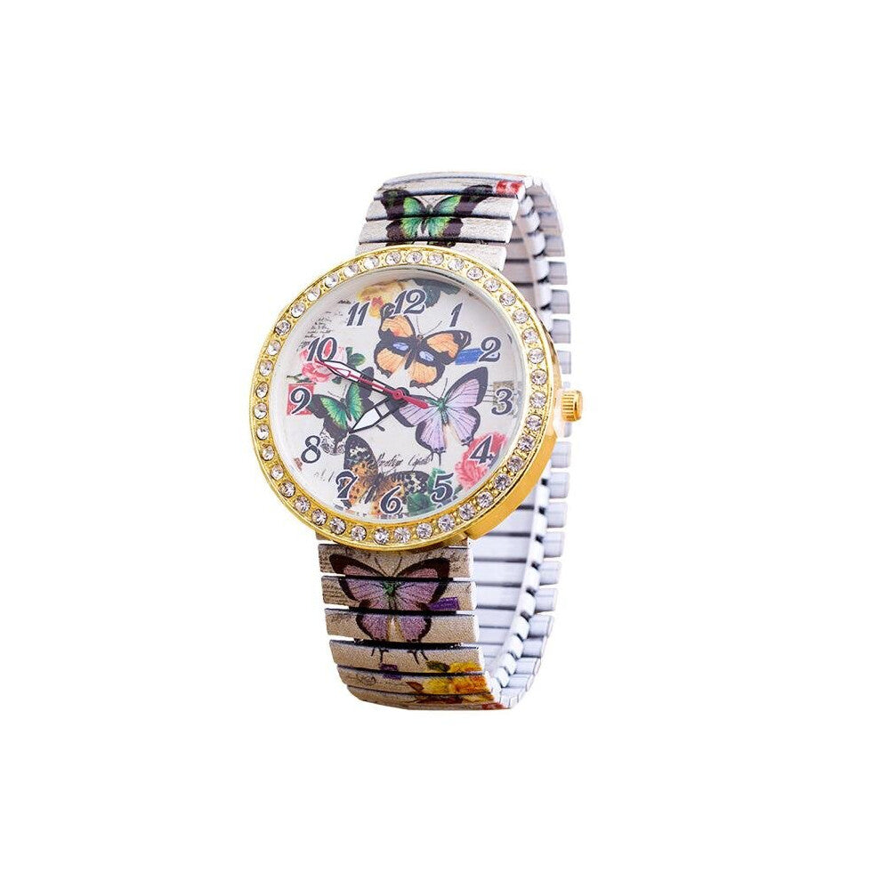 ladies Elasticity Wrist Watches Butterfly Printing Shrink Bracelet Quartz Watches Female Casual Watch montre femme
