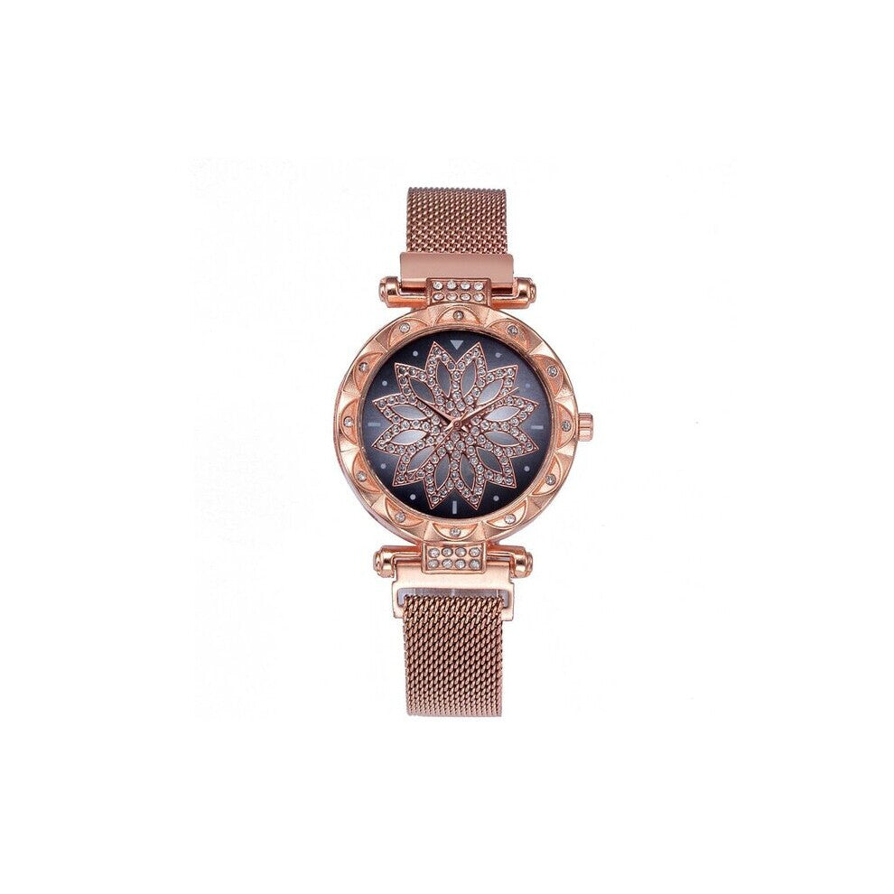 Women Magnet Watch Purple Lucky Flower Watch Diamond Female Clock Ladies Stainless Steel Quartz Watches Relogio Feminino