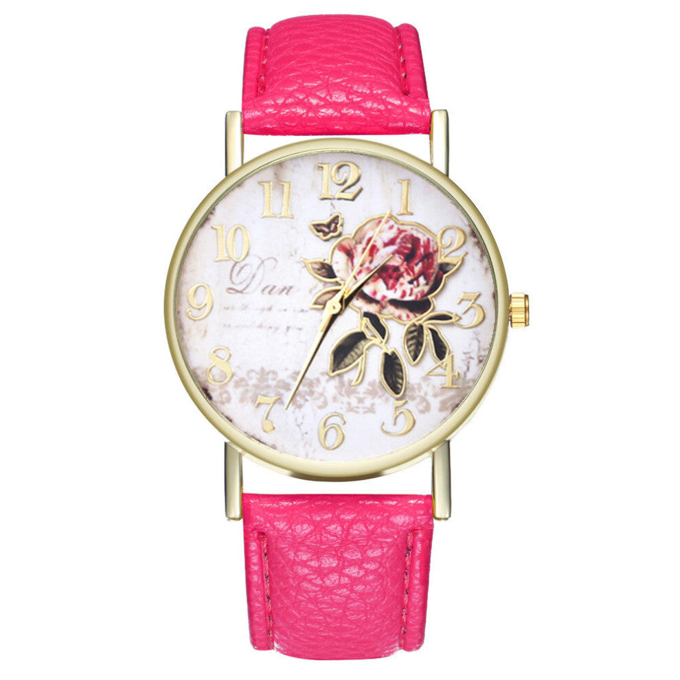 Watches for Women Rose Flower Student Youth Quartz Watch Female Leather Wristwatches Ladies Gift Relogio Masculino