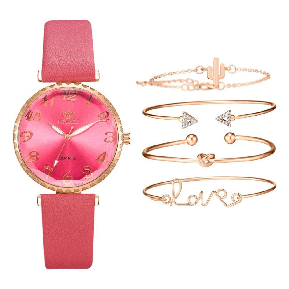 Leather Watches Women Bracelet Set 5PCS Band Causal Dress Clock Ladies Sports WristWatch Gift