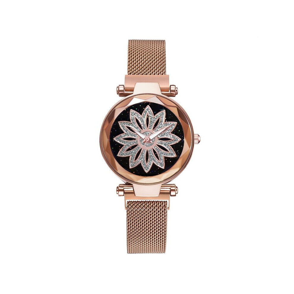 Hot Flowers Women Watches Rose Mesh Magnet Buckle Qaurtz Watch Women Dropship