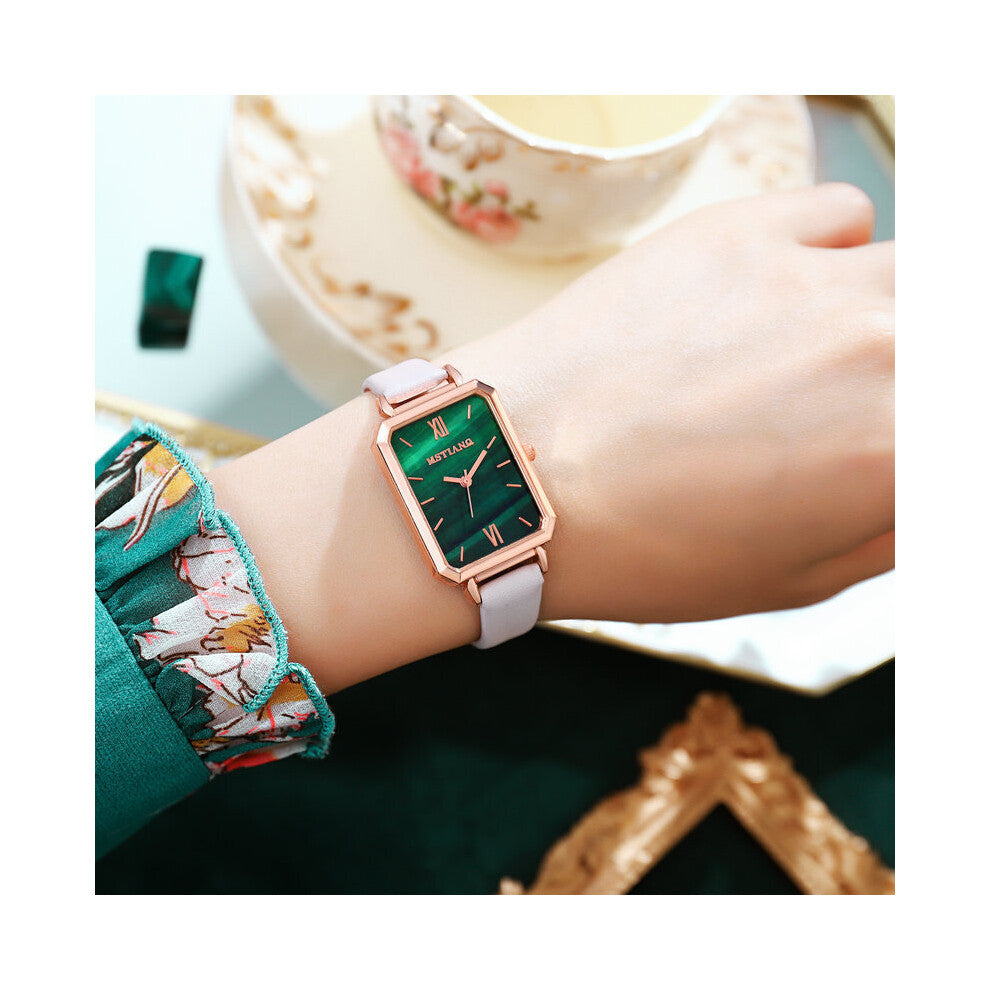 Top Green Female Watch Rectangle Leather Women Watches Ladeis Quartz Wristwatches Clock