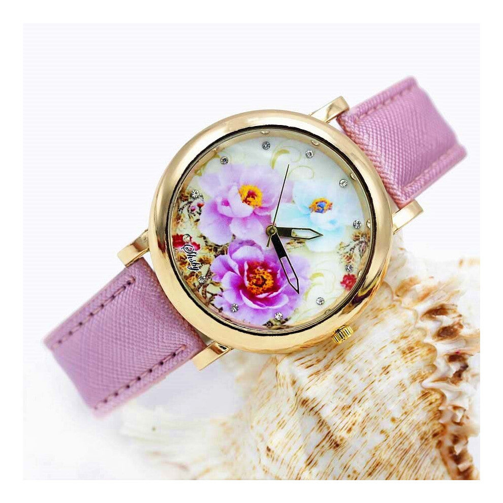 Shsby Bright Leather Strap Watches Rose Women Dress Watch Girl Flower Casual Wristwatch Lady Rhinestone Quartz Watch 02