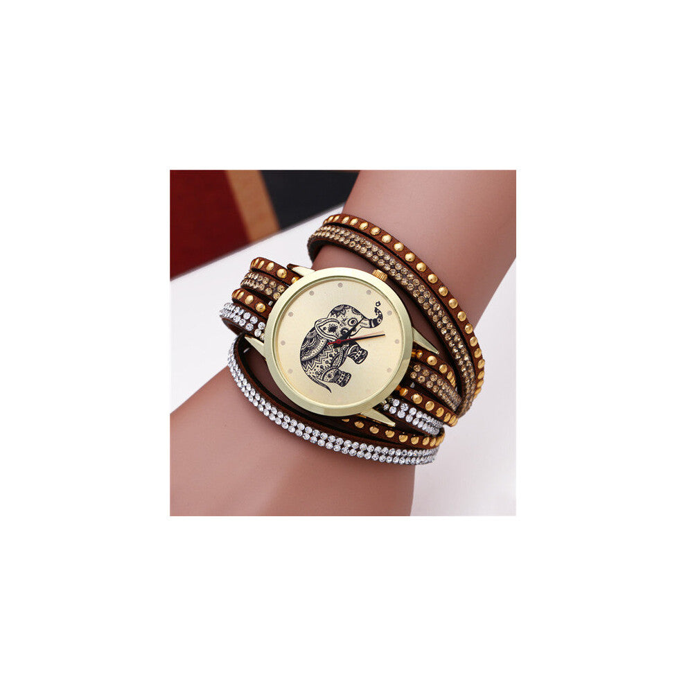 casual DIY Elephant Pattern Women Dress Watches National Weave Bracelet montre femme ladies watch