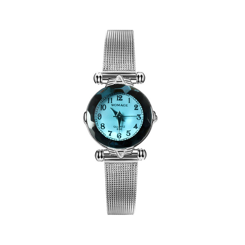 Watches Women Small Watches Womage Silver Mesh Band Quartz Watch Geometric Surface Casual Women Wristwatch